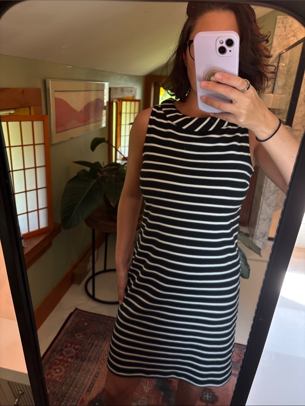 Talbots Black and White Striped Sleeveless Mini Dress
